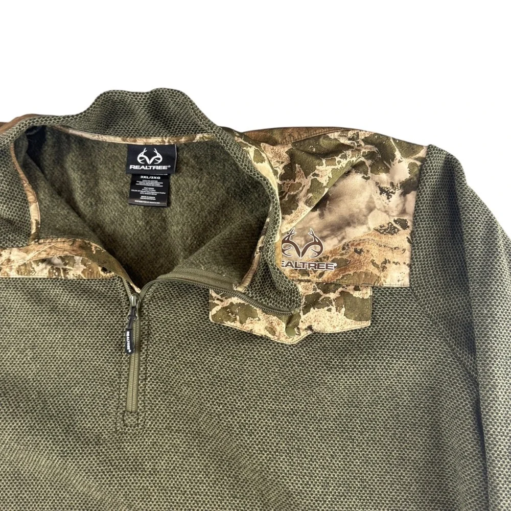 Realtree Mens 3XL Olive Waffle Knit Camo Yoke Quarter Zip Pullover FJ10053